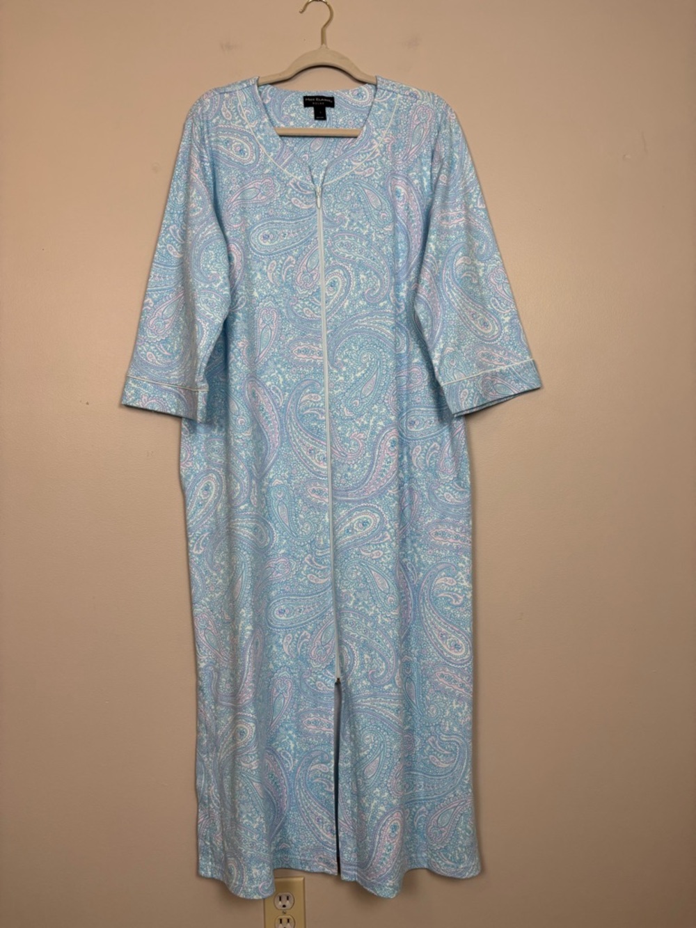 Miss Elaine Light Blue Paisley Zip-Front Nightgown